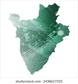 High detailed vector map. Burundi. Watercolor style. Turquoise green color.