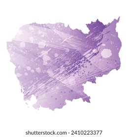 High detailed vector map. Cambodia. Watercolor style. Amethyst purple color.