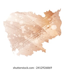 High detailed vector map. Cambodia. Watercolor style. Antique brass. Light brown. Gold color.