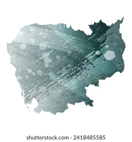 High detailed vector map. Cambodia. Watercolor style. Aspid gray color. Green-gray deep color.