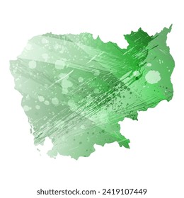 High detailed vector map. Cambodia. Watercolor style. Green color. Salacious emerald color.