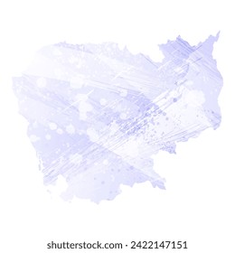 Mapa vectorial detallado alto. Camboya. Estilo acuarela. Color del perwinkle. Delicado color lila. Pastel morado.