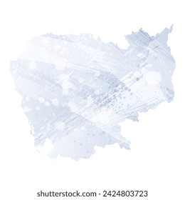 High detailed vector map. Cambodia. Watercolor style. Periwinkle color. Pastel lilac color. Delicate purple.