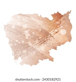 High detailed vector map. Cambodia. Watercolor style. Beige and red color. Brown color.
