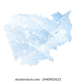 High detailed vector map. Cambodia. Watercolor style. Pale cornflower. Blue color.