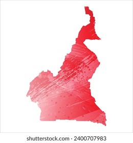 High detailed vector map. Cameroon. Watercolor Style. Alizarin red color.