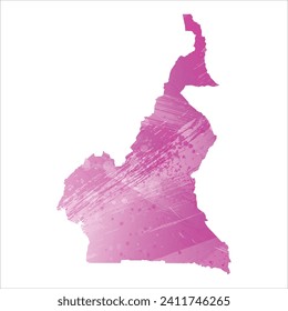 High detailed vector map. Cameroon. Watercolor style. Amaranth light cherry pink color.