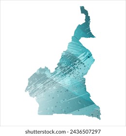 High detailed vector map. Cameroon. Watercolor style. Turquoise blue color. Blue is a deep color.