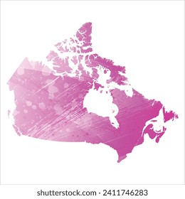 High detailed vector map. Canada. Watercolor style. Amaranth light cherry pink color.