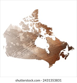 High detailed vector map. Canada. Watercolor Style. Beige and brown color.