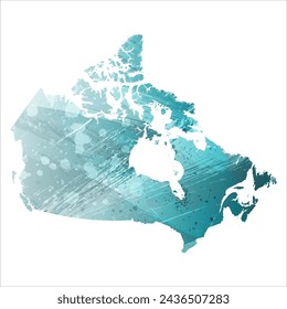 High detailed vector map. Canada. Watercolor style. Turquoise blue color. Blue is a deep color.