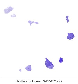 High detailed vector map. Cape Verde. Watercolor style. Aspid blue color. A violet, delicate, pastel color.