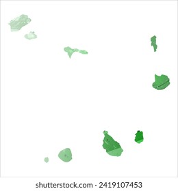 High detailed vector map. Cape Verde. Watercolor style. Green color. Salacious emerald color.