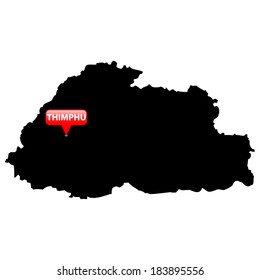 High detailed vector map with the Capital in a red bubble - Bhutan 
