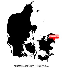 High detailed vector map with the Capital in a red bubble - Denmark 