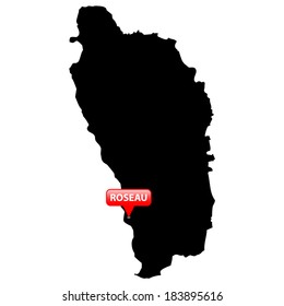 High detailed vector map with the Capital in a red bubble - Dominica 