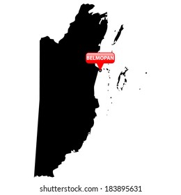 High detailed vector map with the Capital in a red bubble - Belmopan; 