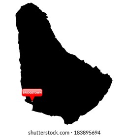 High detailed vector map with the Capital in a red bubble - Barbados 