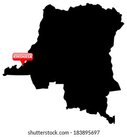High detailed vector map with the Capital in a red bubble - Democratic Republic of the Congo 