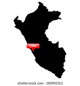 High detailed vector map with the Capital in a red bubble - Peru 