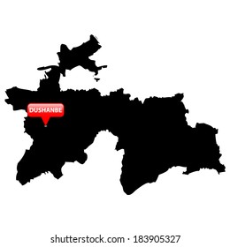 High detailed vector map with the Capital in a red bubble - Tajikistan 