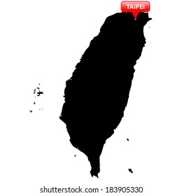 High detailed vector map with the Capital in a red bubble - Taiwan 