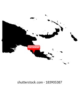 High detailed vector map with the Capital in a red bubble - Papau New Guinea 