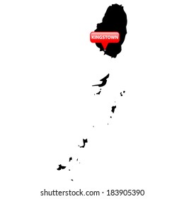 High detailed vector map with the Capital in a red bubble - Saint Vincent and the Grenadines 