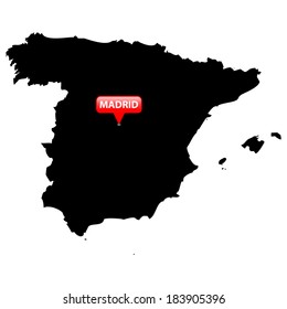 High detailed vector map with the Capital in a red bubble - Spain 