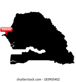 High detailed vector map with the Capital in a red bubble - Dakar 