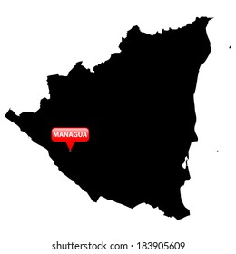 High detailed vector map with the Capital in a red bubble - Nicaragua 