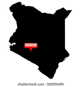 High detailed vector map with the Capital in a red bubble - Kenya 