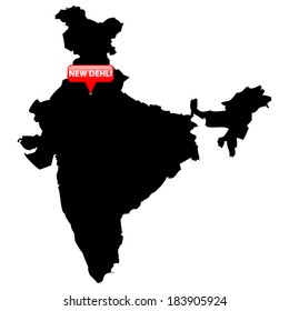 High detailed vector map with the Capital in a red bubble - India 