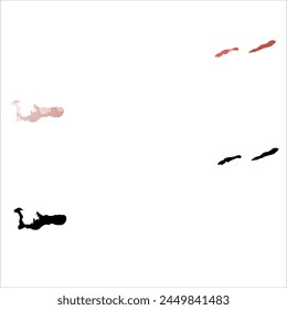 Mapa de Vector detallado. Islas Caimán. Juego de dos cartas. Estilo acuarela. Color rojo. Tarjeta negra.