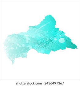 High detailed vector map. Central African Republic. Watercolor style. Turquoise color. Bright blue color.