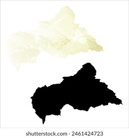 Mapa de Vector detallado. República Centroafricana. Juego de dos cartas. Estilo acuarela. Color limón amarillo. Tarjeta negra.