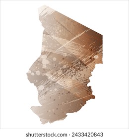 High detailed vector map. Chad. Watercolor Style. Beige and brown color.
