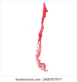 High detailed vector map. Chile. Watercolor Style. Alizarin red color.