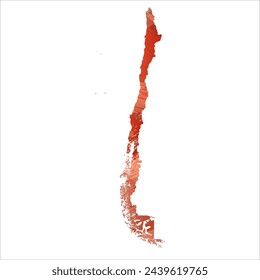 High detailed vector map. Chile. Watercolor style. Bismarck-furioso. Red color.
