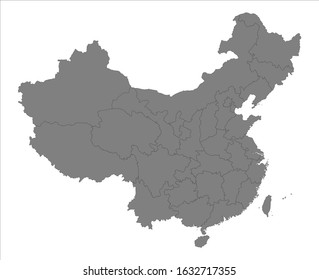 High detailed vector map of China on white background. Every province on the separete layer. EPS 10.