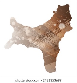Mapa vectorial detallado. Isla de Navidad. Estilo acuarela. Color beige y marrón.