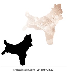 High detailed vector map. Christmas Island. Set of two cards. Watercolor style. Brown beige color. Black card.