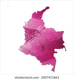 High detailed vector map. Colombia. Watercolor style. Amaranth deep purple color.