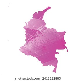 High detailed vector map. Colombia. Watercolor style. Amaranth light cherry pink color.