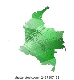 High detailed vector map. Colombia. Watercolor style. Green color. Salacious emerald color.