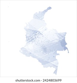 High detailed vector map. Colombia. Watercolor style. Periwinkle color. Pastel lilac color. Delicate purple.