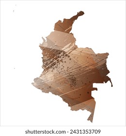Mapa vectorial detallado. Colombia. Estilo acuarela. Color beige y marrón.