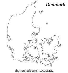 High detailed vector map with contour - Denmark 