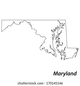 High Detailed Vector Map With Contour - Maryland 