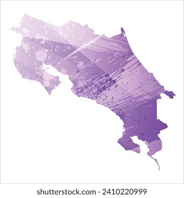 Mapa vectorial detallado alto. Costa Rica. Estilo acuarela. Color púrpura anémico.